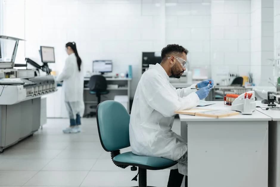A startup founder reviewing R&D project notes and figures at a laptop to prepare a tax relief claim