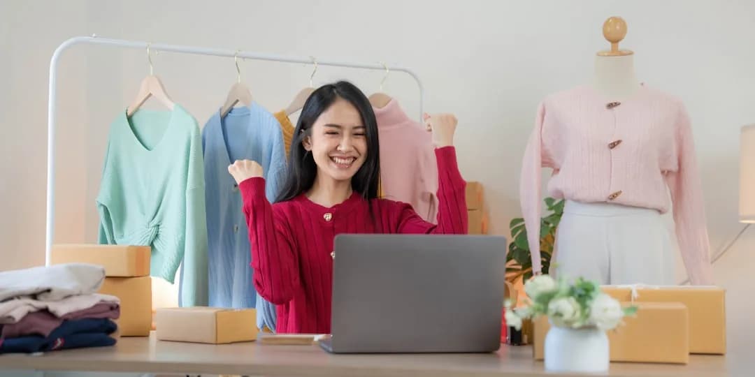 UK ecommerce seller packing orders at a home desk while reviewing a startup budget
