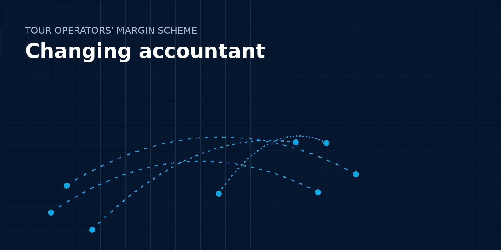 Branded illustration: dotted flight paths on a navy grid, titled Changing accountant