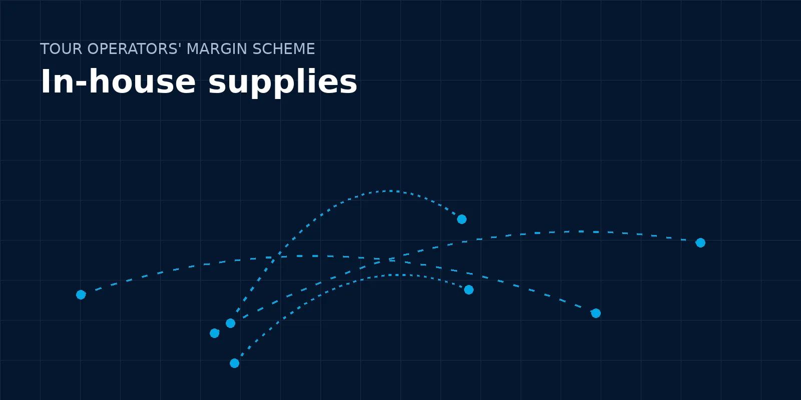 Branded illustration: dotted flight paths on a navy grid, titled In-house supplies
