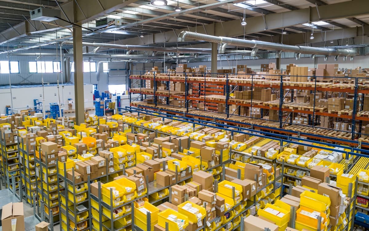 Stack of fulfilment boxes in a warehouse