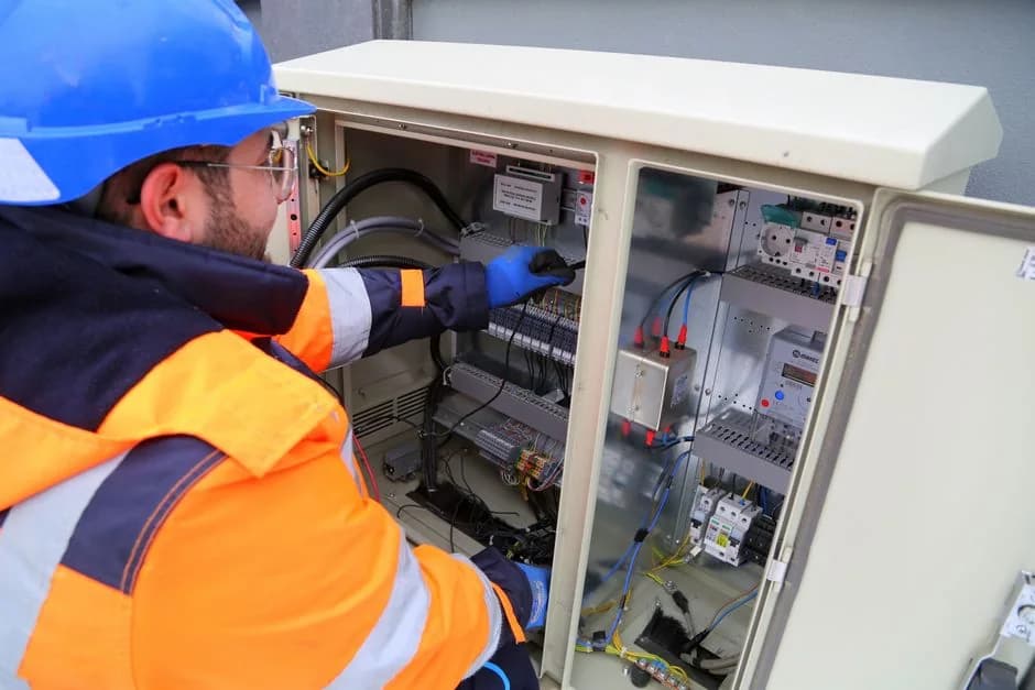 Electrician working on installation