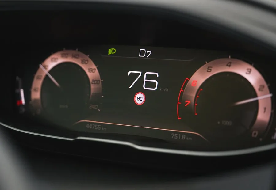 A modern car's digital instrument cluster showing speed and mileage readouts, the running record behind a limited company car decision