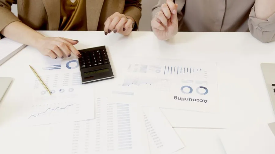 Accountants reviewing profit and cashflow reports, the kind of bookkeeping an eBay seller keeps across the tax year Accountants reviewing profit and cashflow reports, the kind of bookkeeping an eBay seller keeps across the tax year