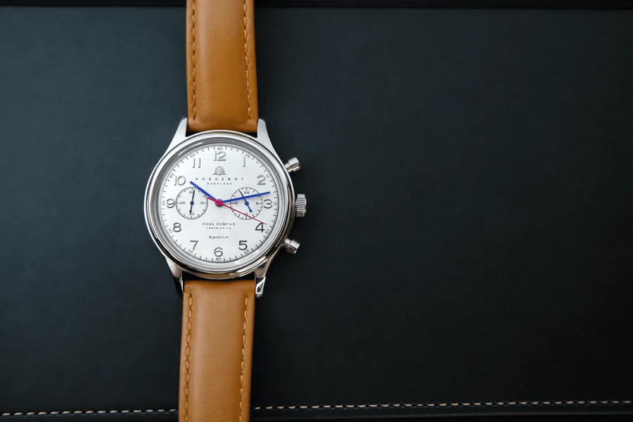 A pre-owned chronograph laid out for resale, the sort of imported second-hand stock a dealer runs through the VAT margin scheme A pre-owned chronograph laid out for resale, the sort of imported second-hand stock a dealer runs through the VAT margin scheme