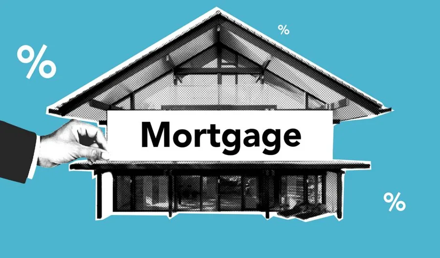 A stylised mortgage graphic framed by percentage symbols, evoking the loan interest landlords set against rental income