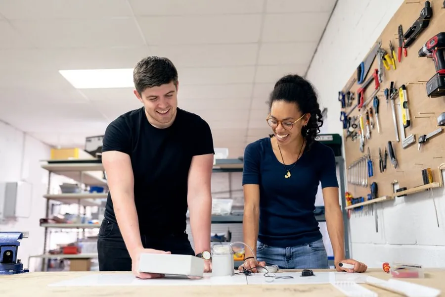 A UK product development team testing an electronic prototype in their workshop, the sort of work that can qualify for R and D tax relief A UK product development team testing an electronic prototype in their workshop, the sort of work that can qualify for R and D tax relief