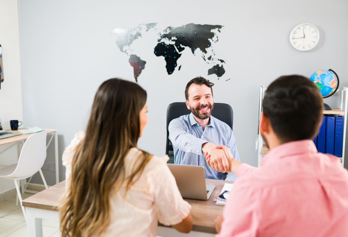 Business team planning global marketing strategy
