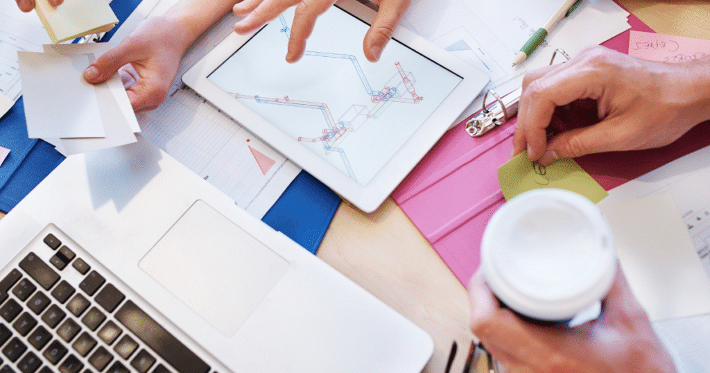 Business owner reviewing receipts and organising expenses digitally