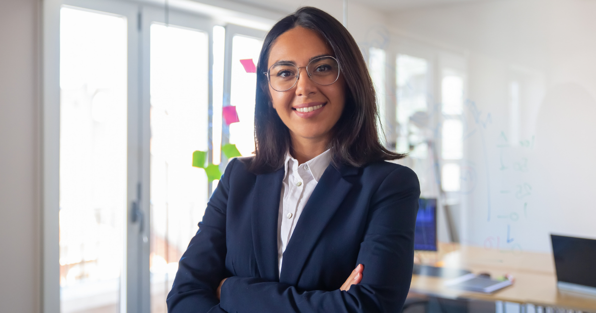 Business leader with future finance dashboard.