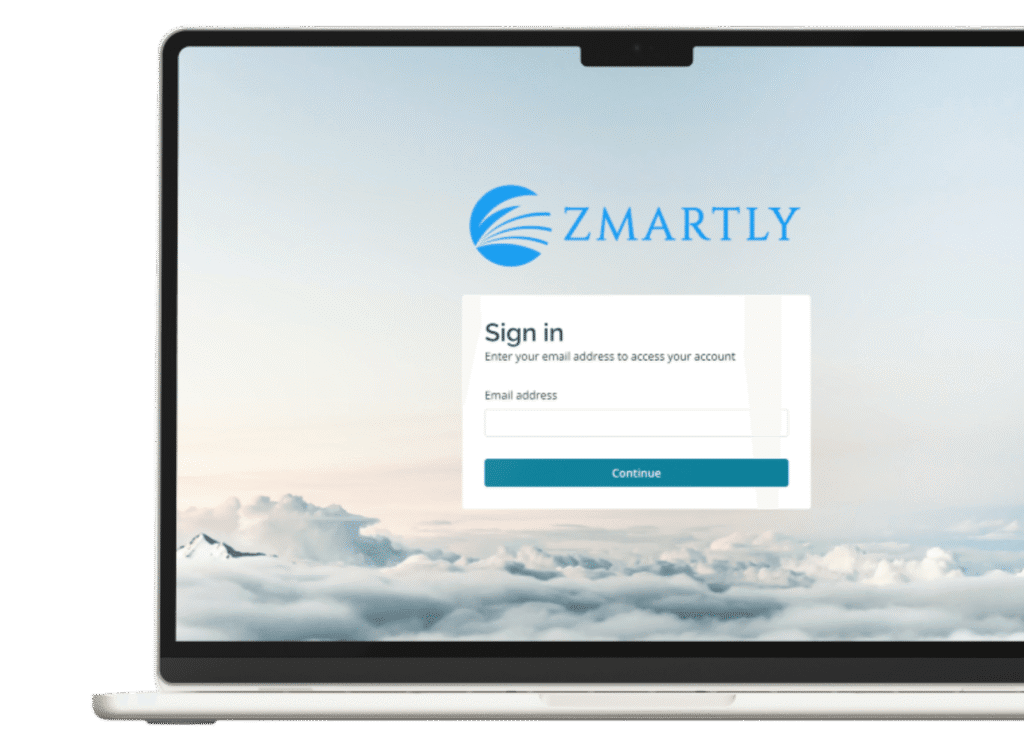 Zmartly login screen on laptop for online accounting portal